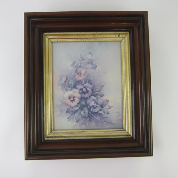 Antique Victorian Deep Picture Frame Wood Gilt Vintage Sonie Ames Flower Print - Picture 1 of 15